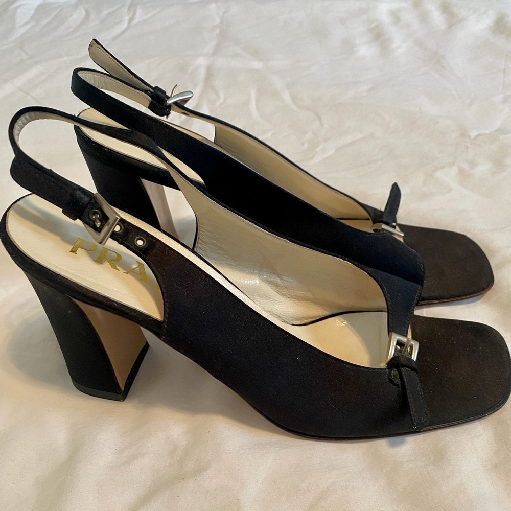 Stunning Vintage Prada Open-Toed Satin Black Heel